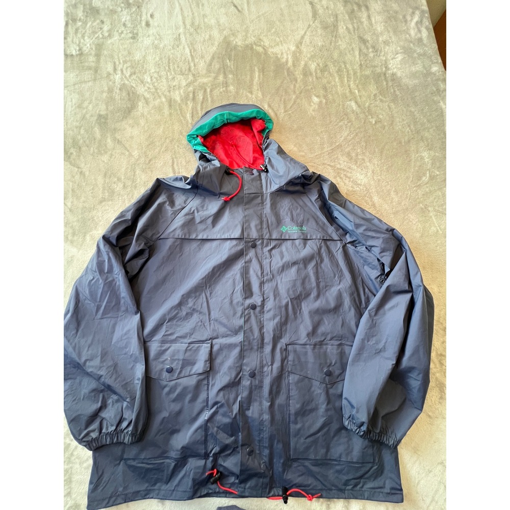 Columbia Rain Jacket Mens XL Blue Hooded PVC Waterproof Vintage